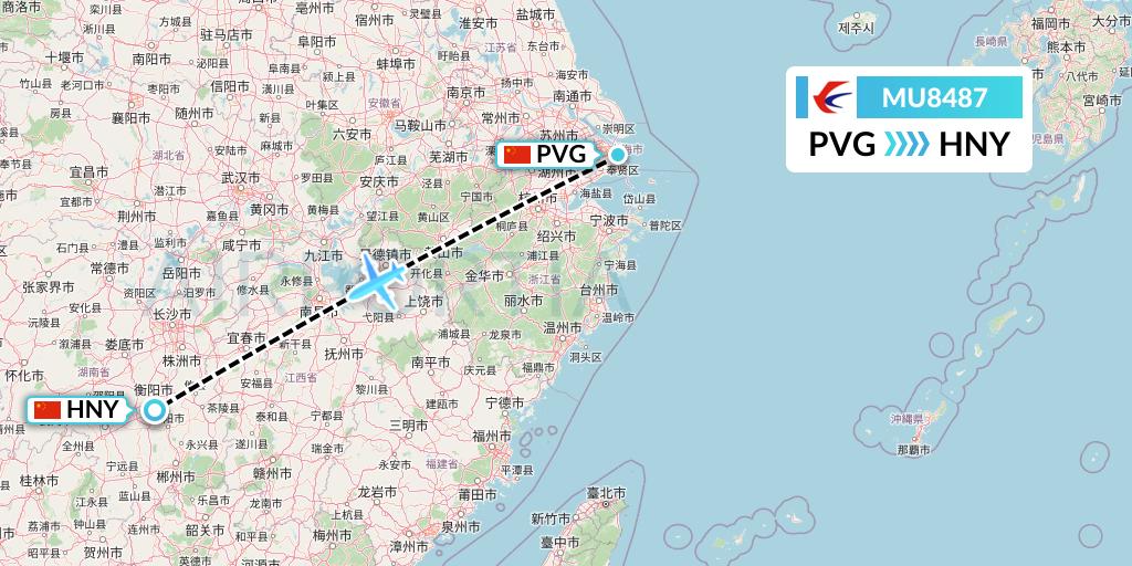 MU8487 China Eastern Airlines Flight Map: Shanghai to Hengyang