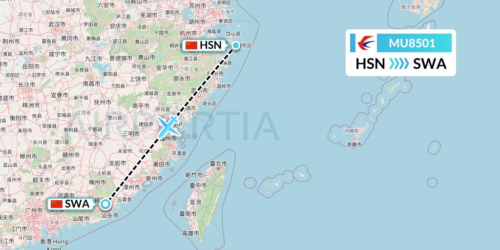 MU8501 China Eastern Airlines Flight Map: Zhoushan to Jieyang
