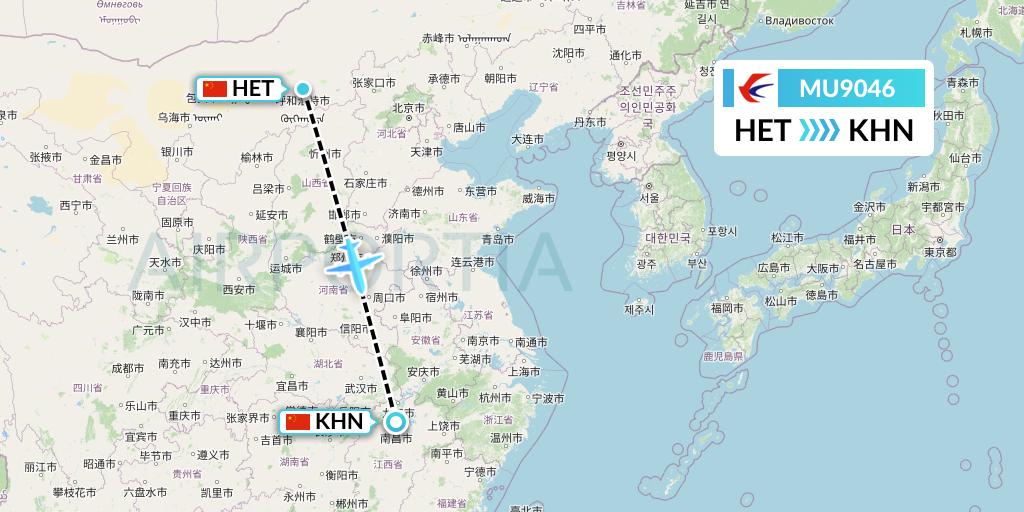 MU9046 China Eastern Airlines Flight Map: Hohhot to Nanchang