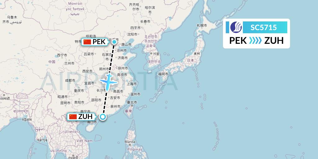SC5715 Shandong Airlines Flight Map: Beijing to Zhuhai