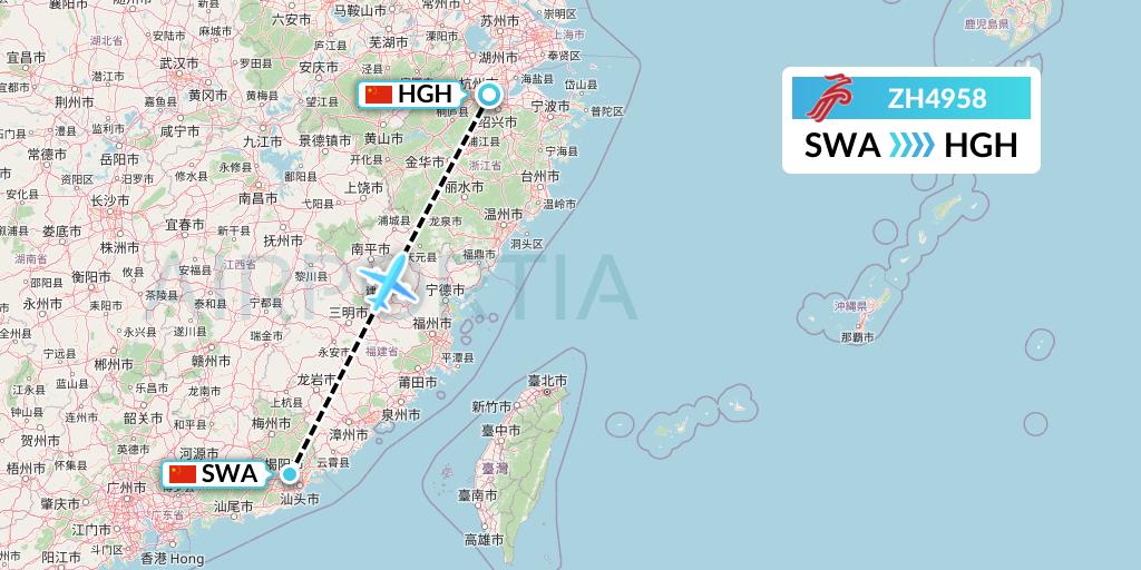 ZH4958 Shenzhen Airlines Flight Map: Jieyang to Hangzhou