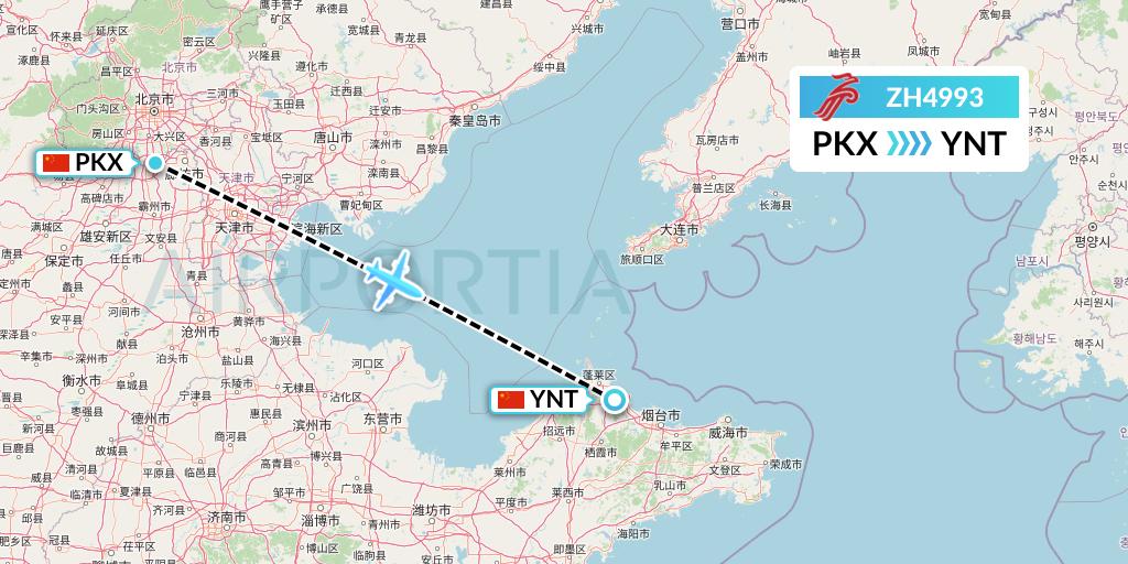 ZH4993 Shenzhen Airlines Flight Map: Beijing to Yantai
