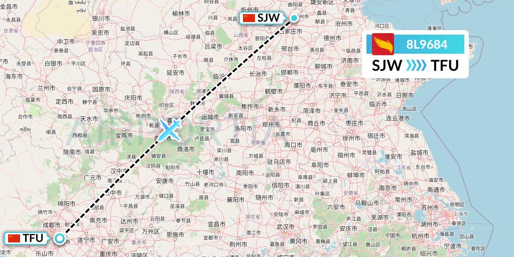 8L9684 Lucky Air Flight Map: Shijiazhuang to Chengdu