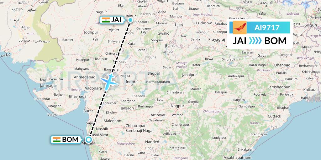 AI9717 Air India Flight Map: Jaipur to Mumbai