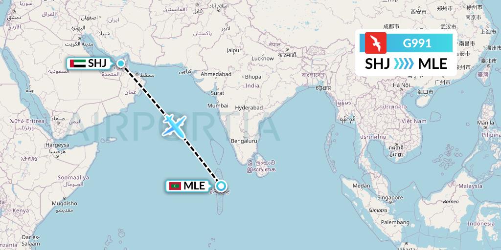 G991 Air Arabia Flight Map: Sharjah to Male