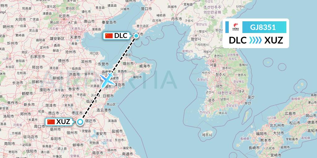 GJ8351 Loong Airlines Flight Map: Dalian to Xuzhou