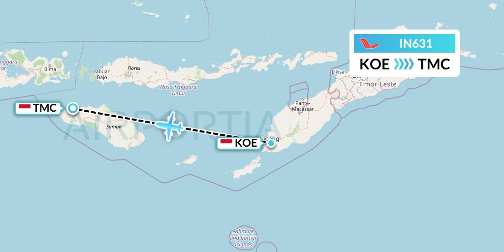 IN631 NAM Air Flight Map: Kupang to Tambolaka