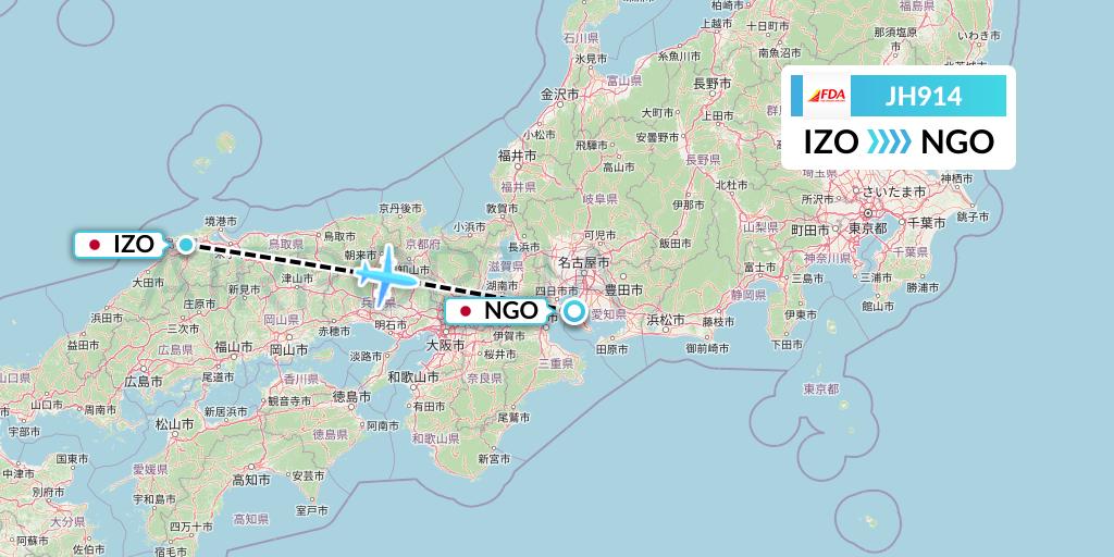JH914 Fuji Dream Airlines Flight Map: Izumo to Nagoya