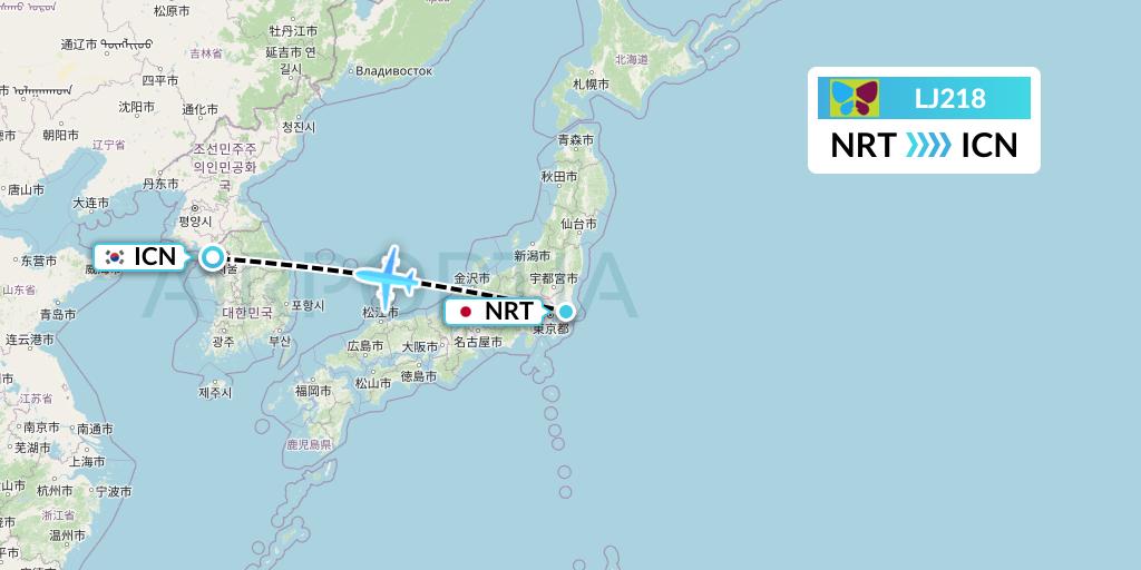 LJ218 Jin Air Flight Map: Tokyo to Seoul