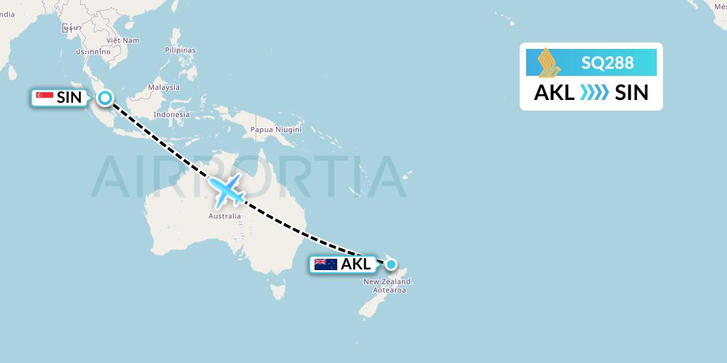 SQ288 Singapore Airlines Flight Map: Auckland to Singapore