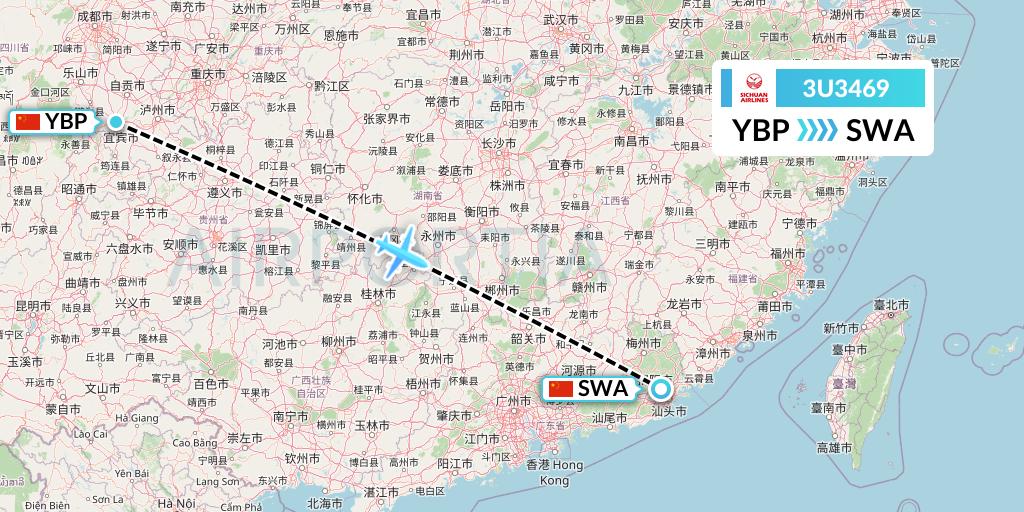 3U3469 Sichuan Airlines Flight Map: Yibin to Jieyang