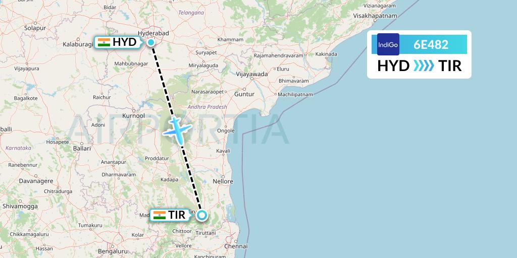 6E482 IndiGo Airlines Flight Map: Hyderabad to Tirupati