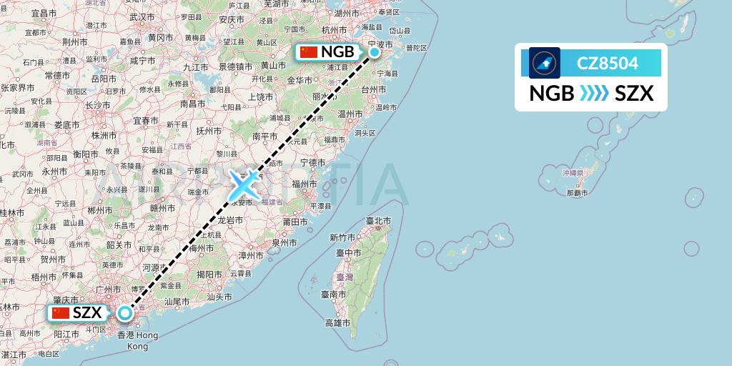 CZ8504 China Southern Airlines Flight Map: Ningbo to Shenzhen
