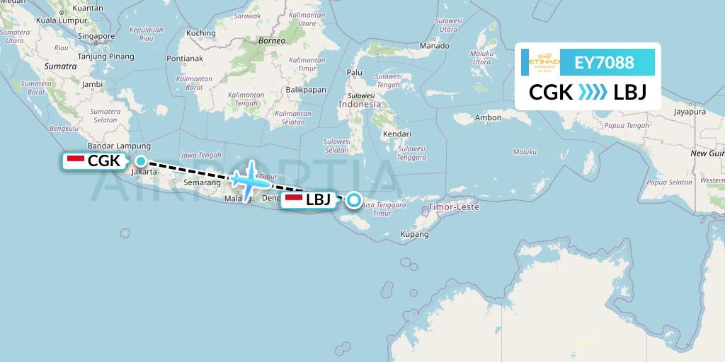 EY7088 Etihad Airways Flight Map: Jakarta to Labuan Bajo