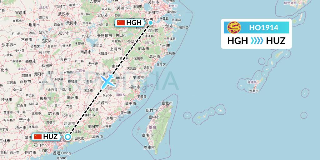 HO1914 Juneyao Airlines Flight Map: Hangzhou to Huizhou