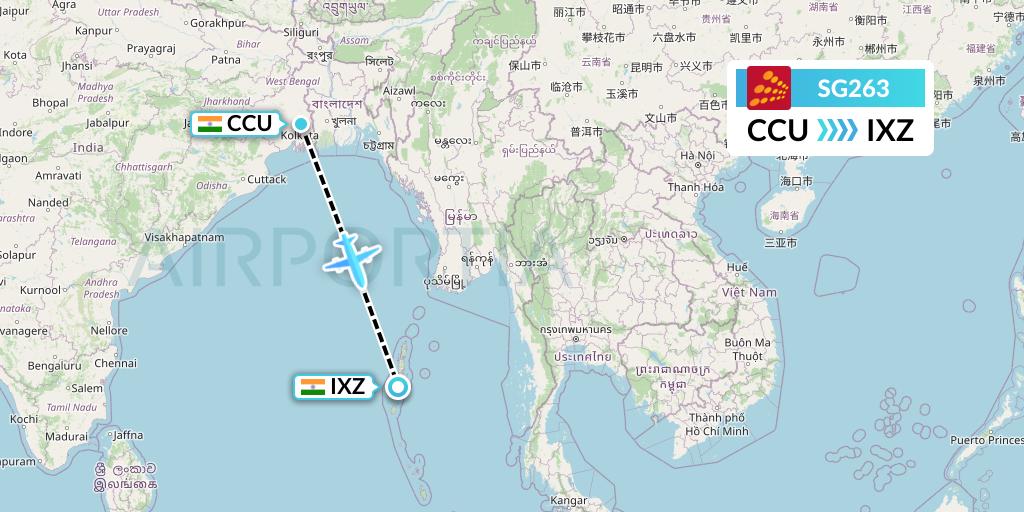 SG263 SpiceJet Flight Map: Kolkata to Port Blair