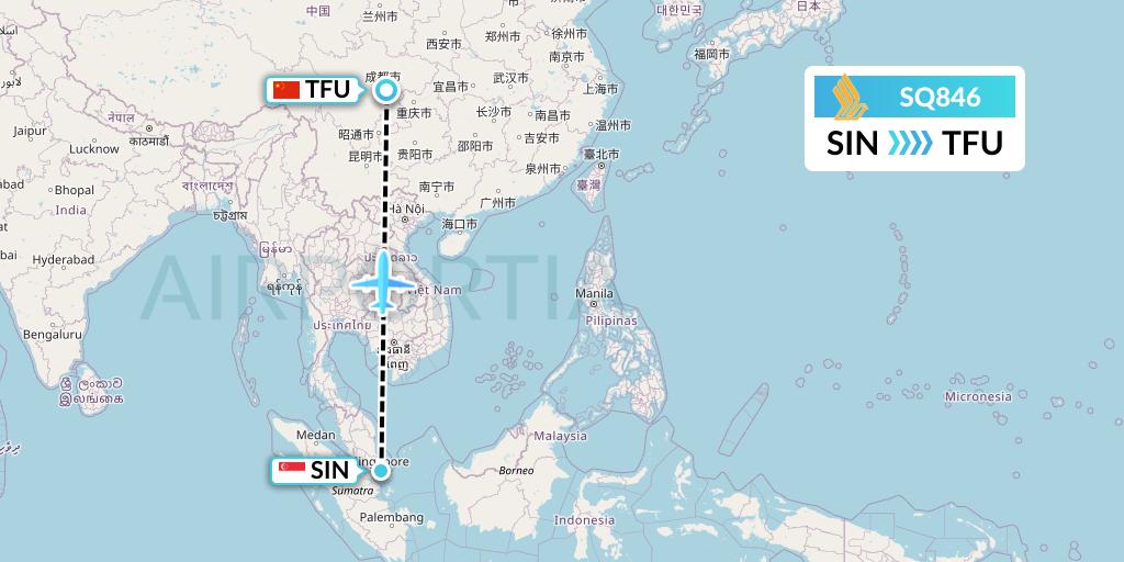 SQ846 Singapore Airlines Flight Map: Singapore to Chengdu