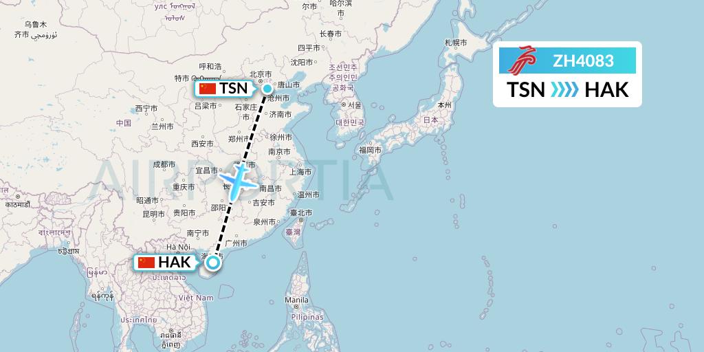 ZH4083 Shenzhen Airlines Flight Map: Tianjin to Haikou