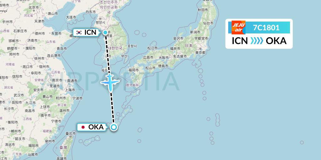 7C1801 Jeju Air Flight Map: Seoul to Naha