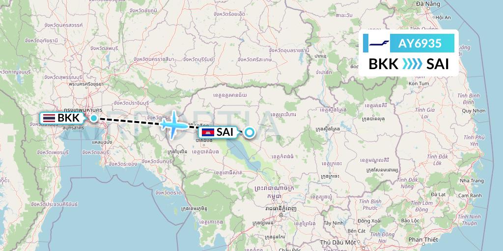 AY6935 Finnair Flight Map: Bangkok to Siem Reap