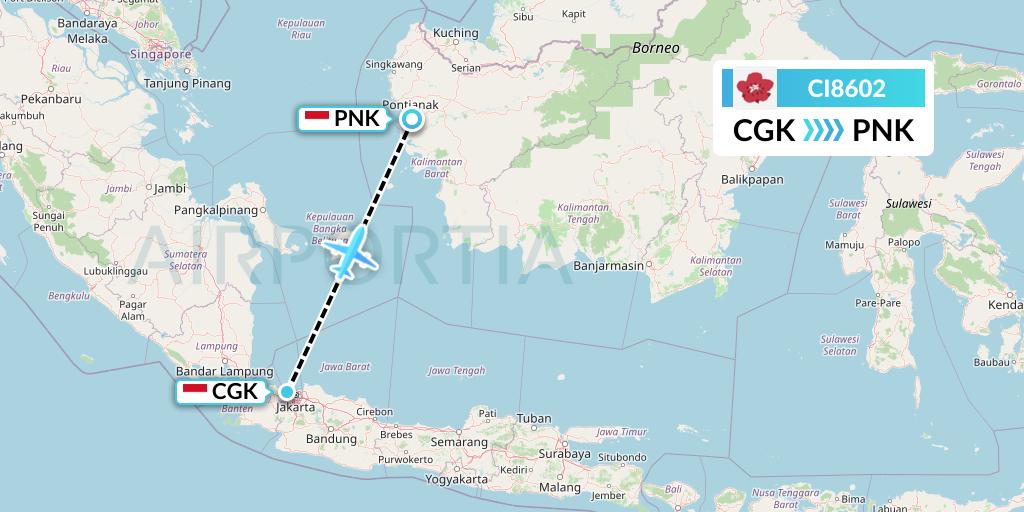 CI8602 China Airlines Flight Map: Jakarta to Pontianak