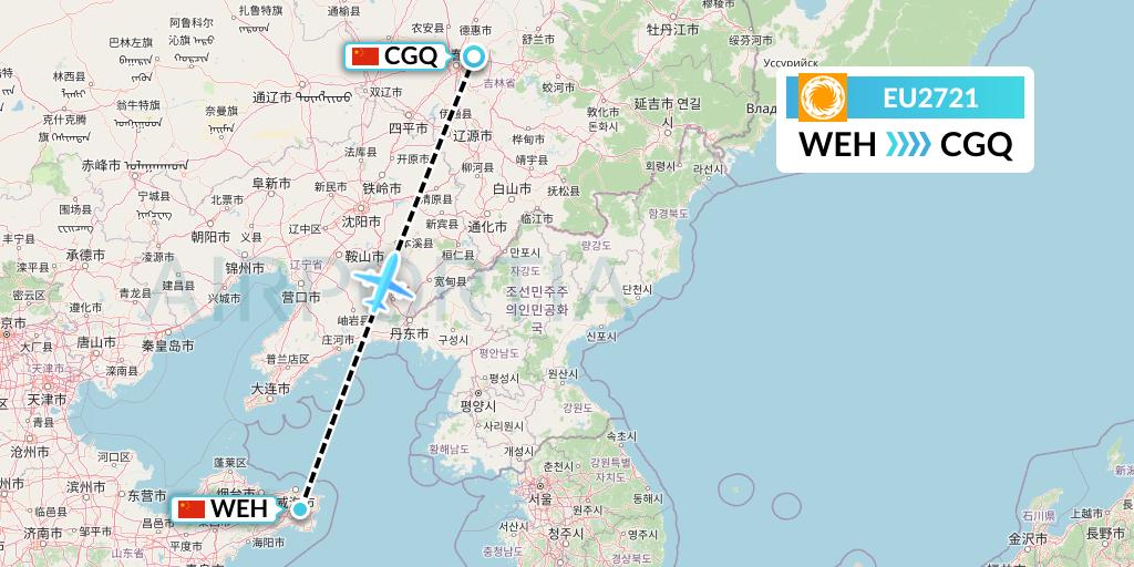EU2721 Chengdu Airlines Flight Map: Weihai to Changchun