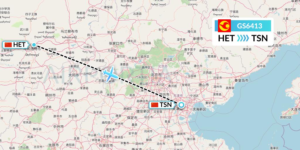 GS6413 Tianjin Airlines Flight Map: Hohhot to Tianjin