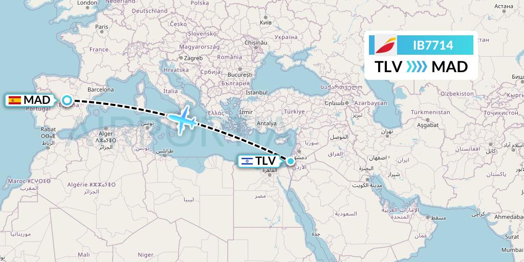 IB7714 Iberia Flight Map: Tel Aviv to Madrid
