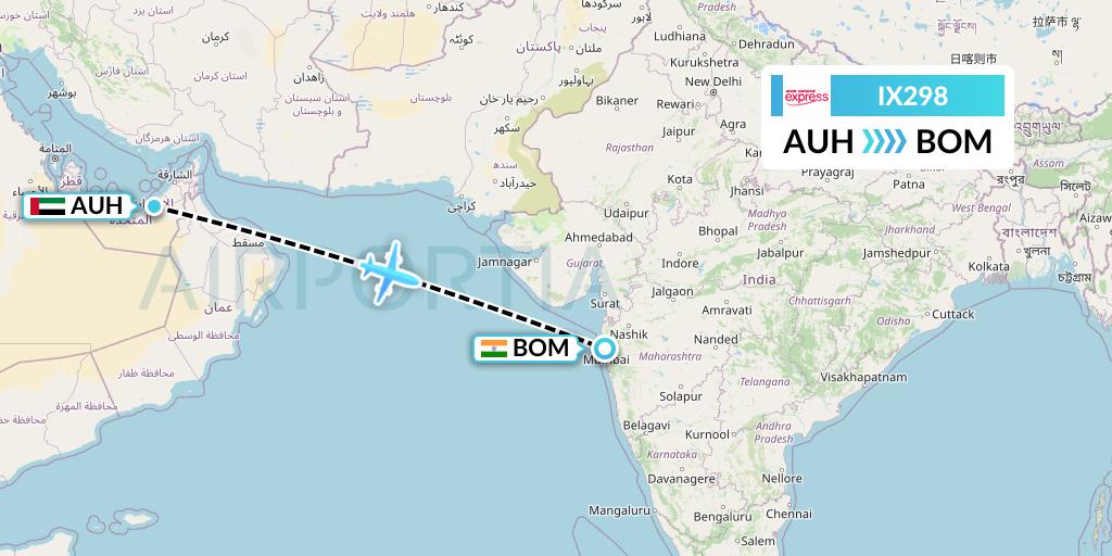 IX298 Air India Express Flight Map: Abu Dhabi to Mumbai