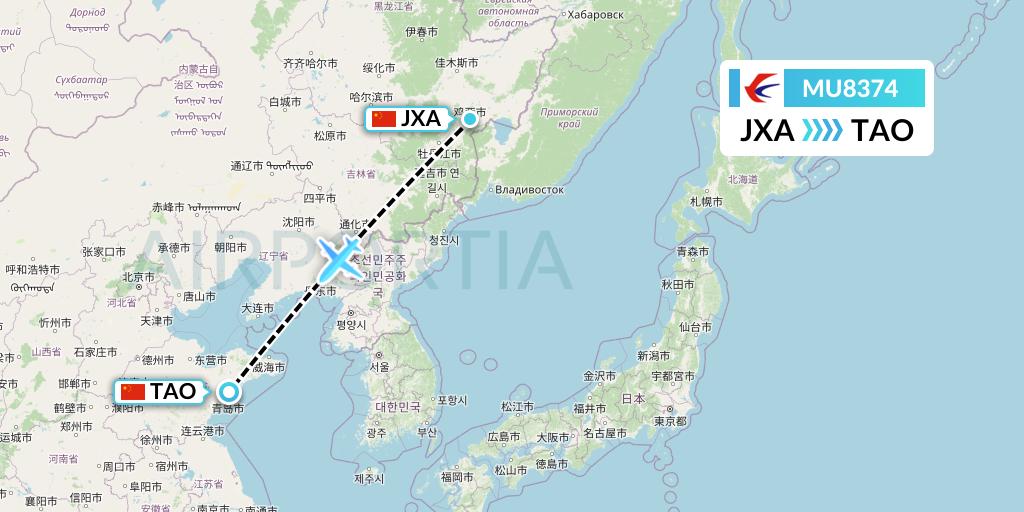MU8374 China Eastern Airlines Flight Map: Jixi to Qingdao