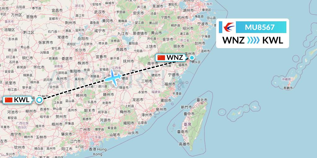 MU8567 China Eastern Airlines Flight Map: Wenzhou to Guilin