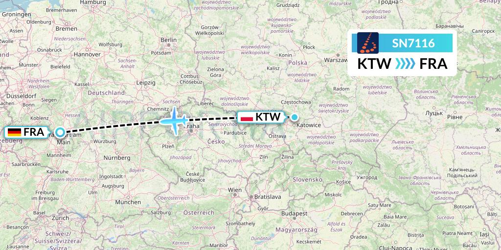 SN7116 Brussels Airlines Flight Map: Katowice to Frankfurt