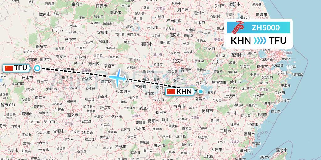 ZH5000 Shenzhen Airlines Flight Map: Nanchang to Chengdu