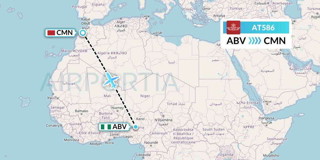 AT586 Royal Air Maroc Flight Map: Abuja to Casablanca