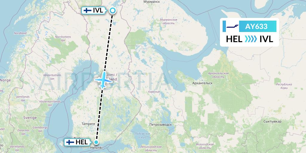 AY633 Finnair Flight Map: Helsinki to Ivalo