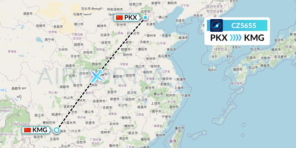CZ5655 China Southern Airlines Flight Map: Beijing to Kunming