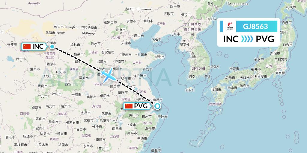 GJ8563 Loong Airlines Flight Map: Yinchuan to Shanghai
