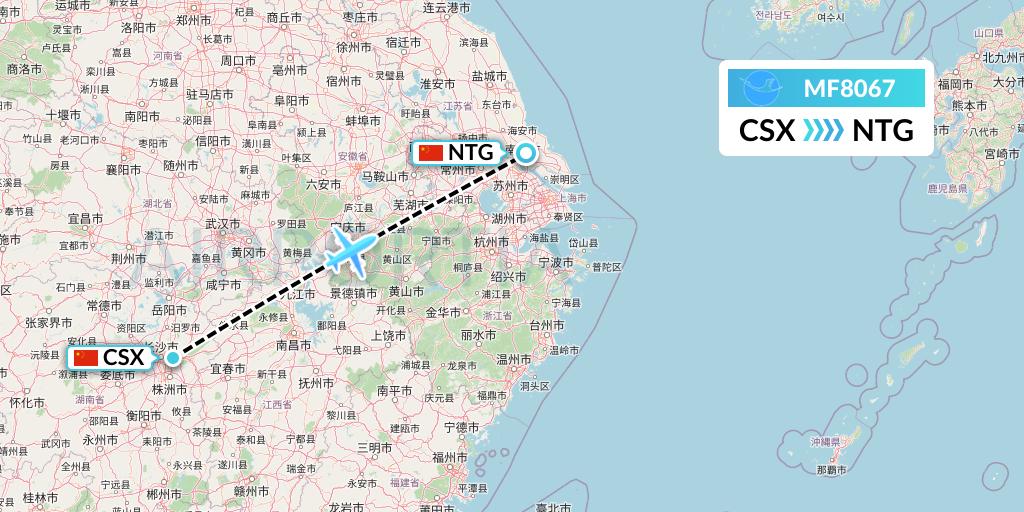 MF8067 Xiamen Airlines Flight Map: Changsha to Nantong