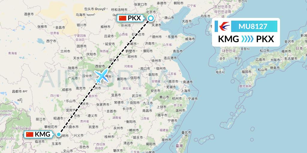MU8127 China Eastern Airlines Flight Map: Kunming to Beijing