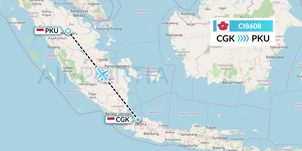 CI8608 China Airlines Flight Map: Jakarta to Pekanbaru