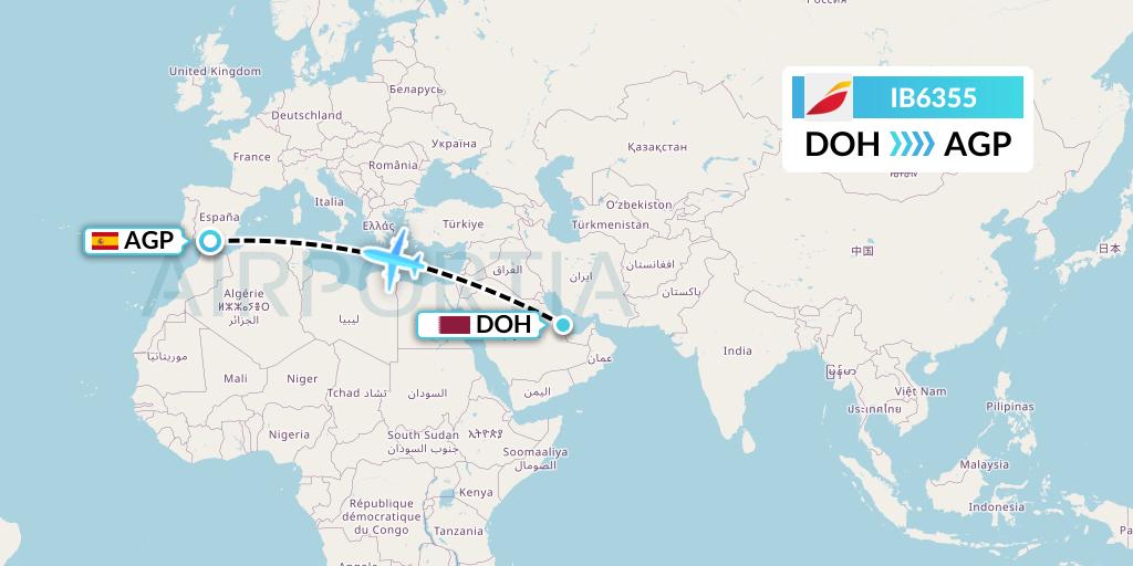 IB6355 Iberia Flight Map: Doha to Malaga