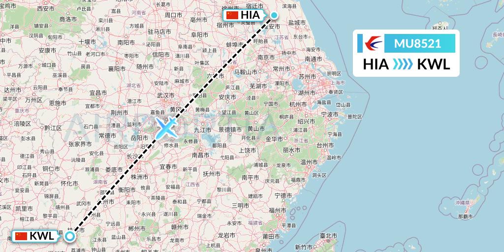 MU8521 China Eastern Airlines Flight Map: Huai'an to Guilin