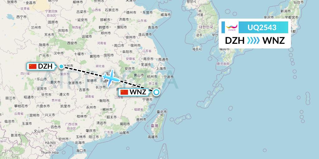UQ2543 Urumqi Airlines Flight Map: Dazhou to Wenzhou