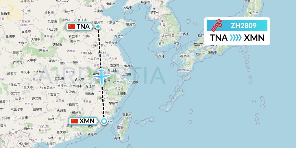ZH2809 Shenzhen Airlines Flight Map: Jinan to Xiamen