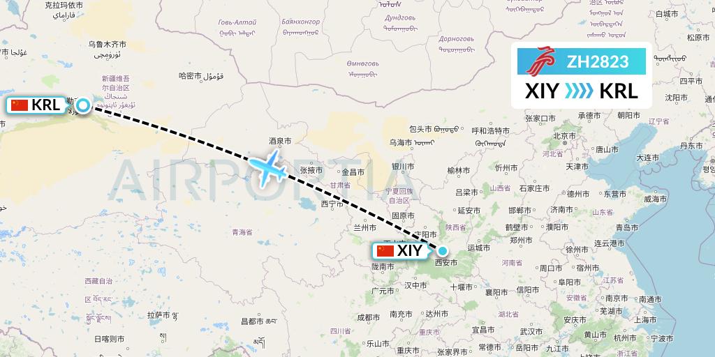 ZH2823 Shenzhen Airlines Flight Map: Xi'an to Korla
