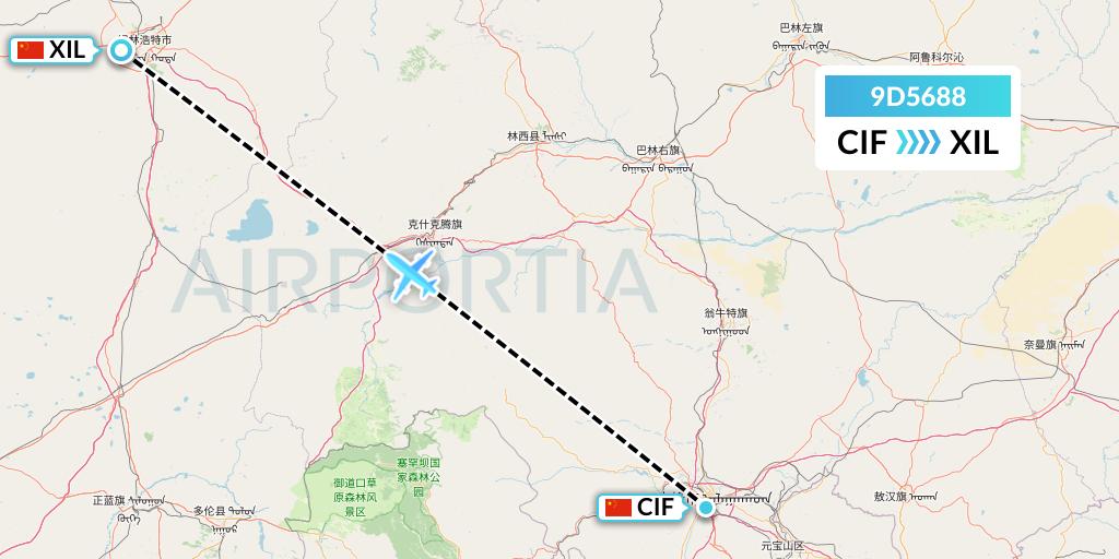 9D5688 Genghis Khan Airlines Flight Map: Chifeng to Xilinhot