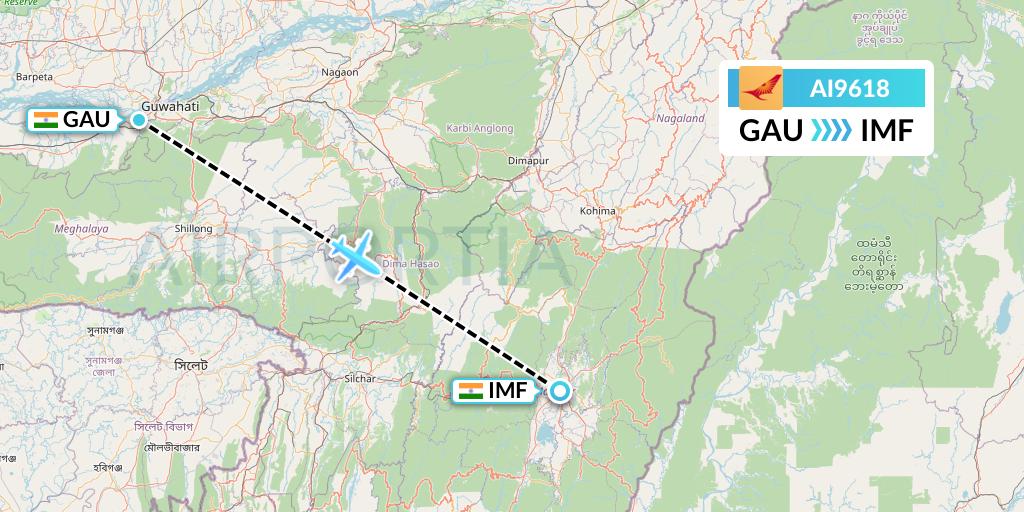 AI9618 Air India Flight Map: Guwahati to Imphal