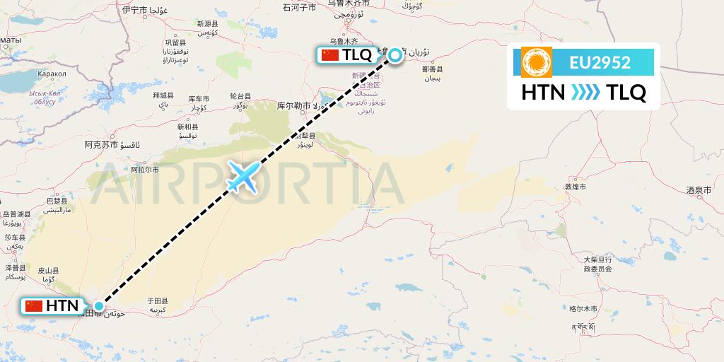 EU2952 Chengdu Airlines Flight Map: Hotan to Turpan