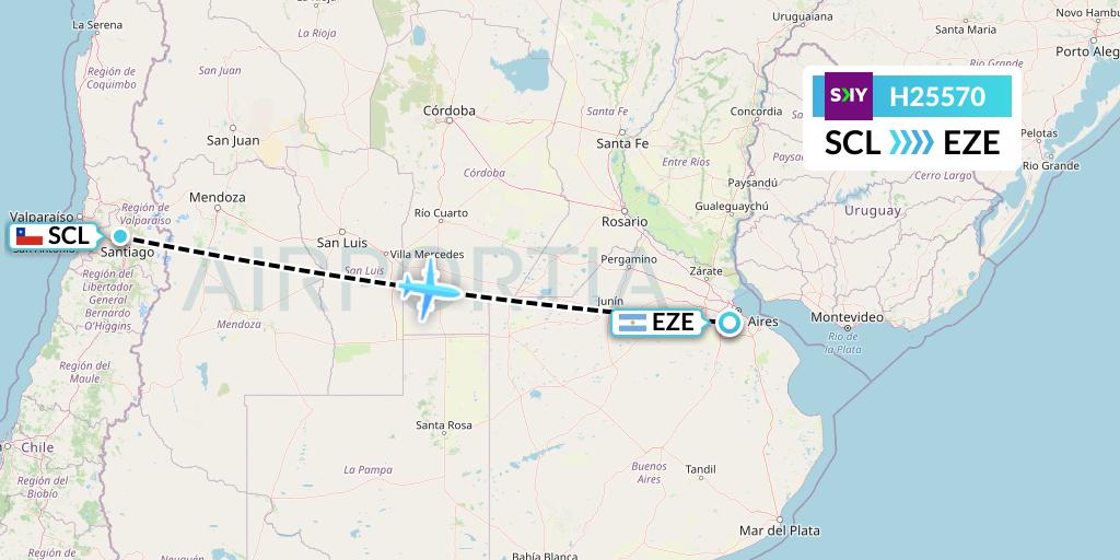 H25570 Sky Airline Flight Map: Santiago to Buenos Aires