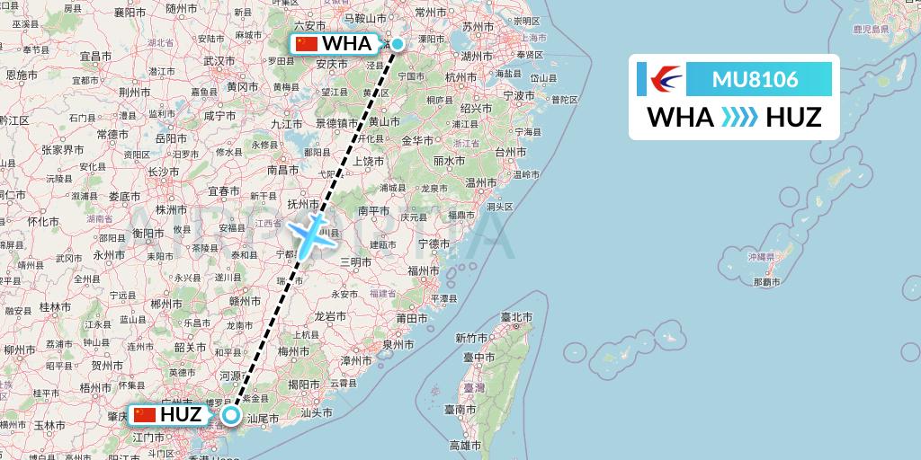MU8106 China Eastern Airlines Flight Map: Wuhu to Huizhou